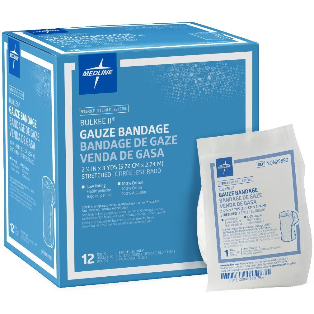 Medline St Bulkee II Cotton Gauze Bandage 2.25inx3yd 12Ct