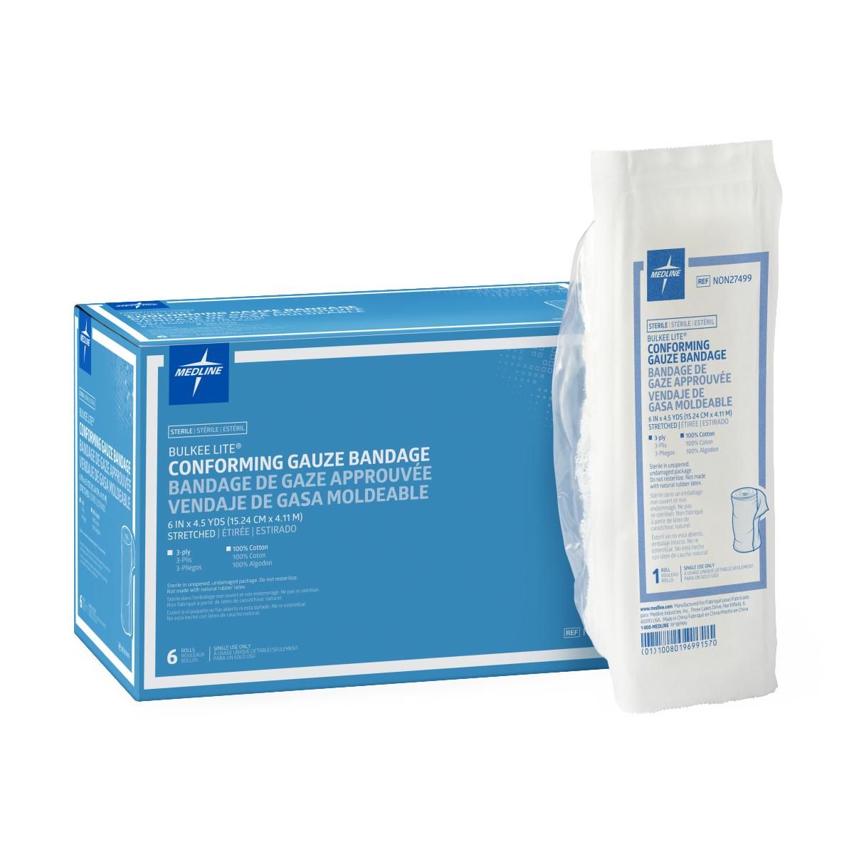 Medline St Bulkee Lite Cotton Conform Bandage 6inx4.5yd 48Ct