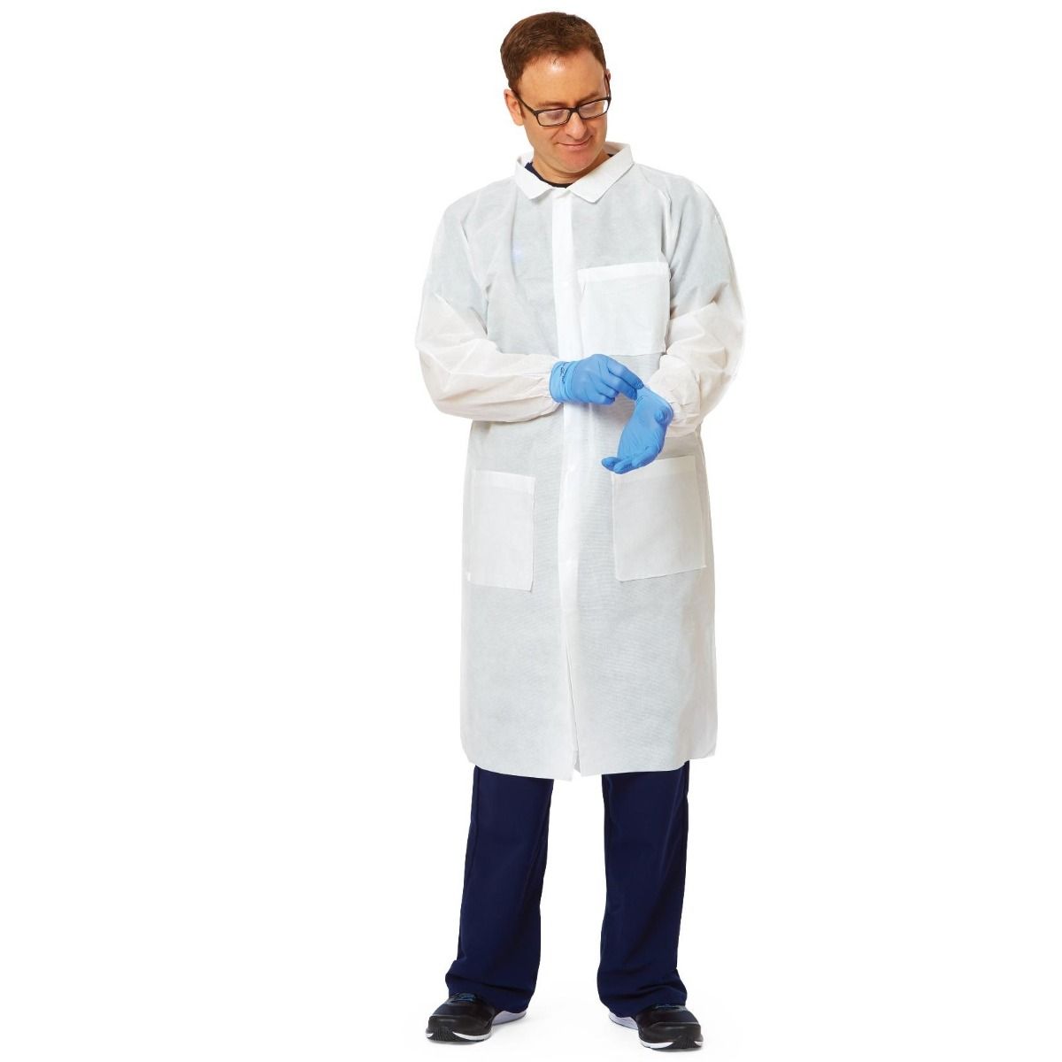 Medline Disposable Snap Front Lab Coat with Knit Cuffs XL 30Ct