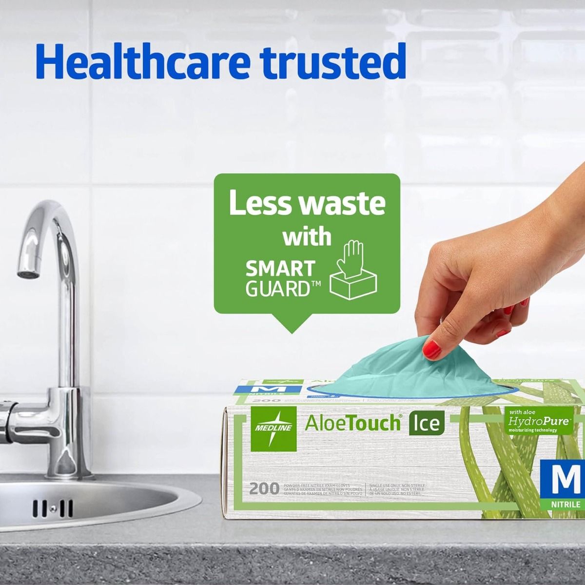 Medline Aloetouch Ice Nitrile Exam Gloves Green M 2000Ct