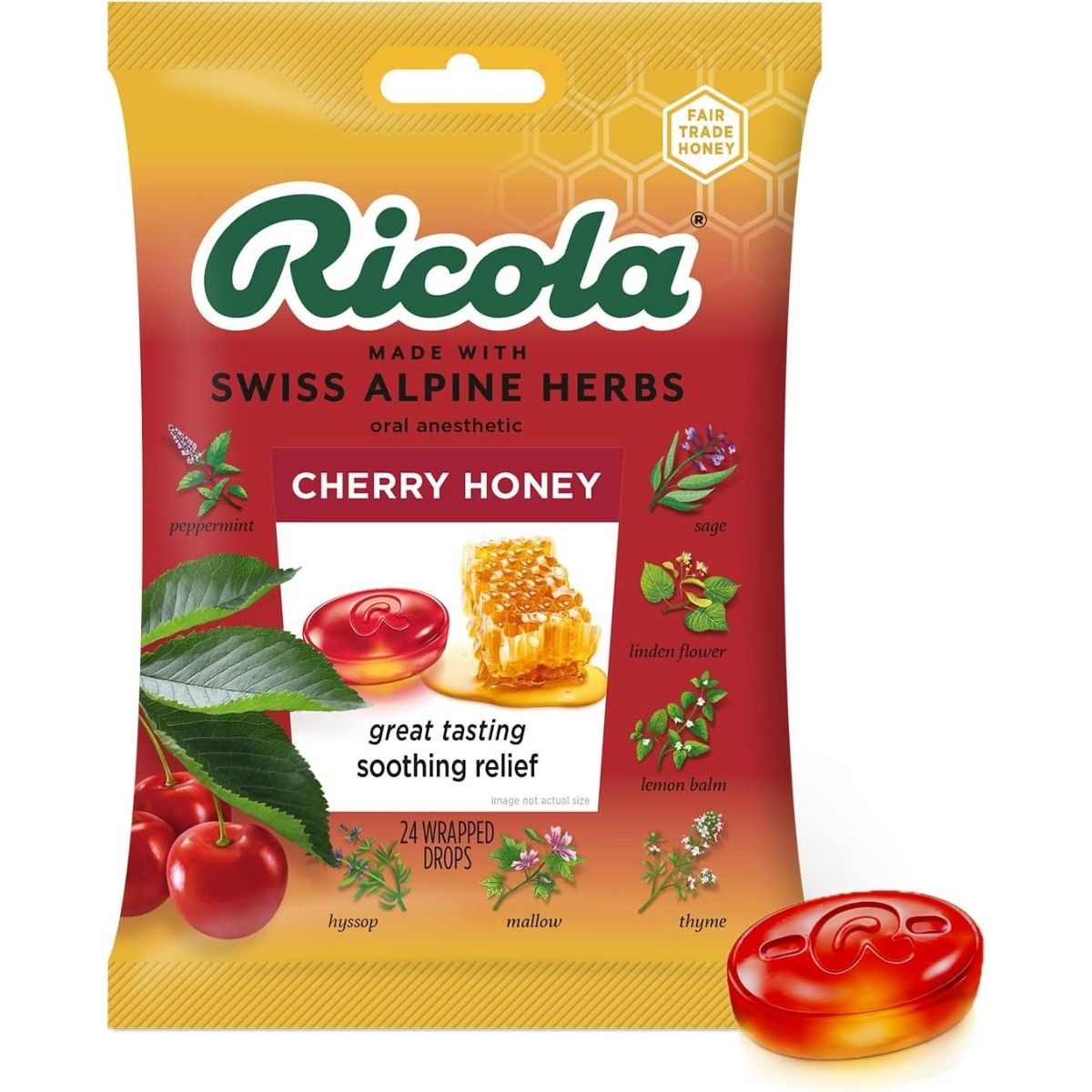 Ricola Herbal Cough Drops Cherry Honey 24Ct