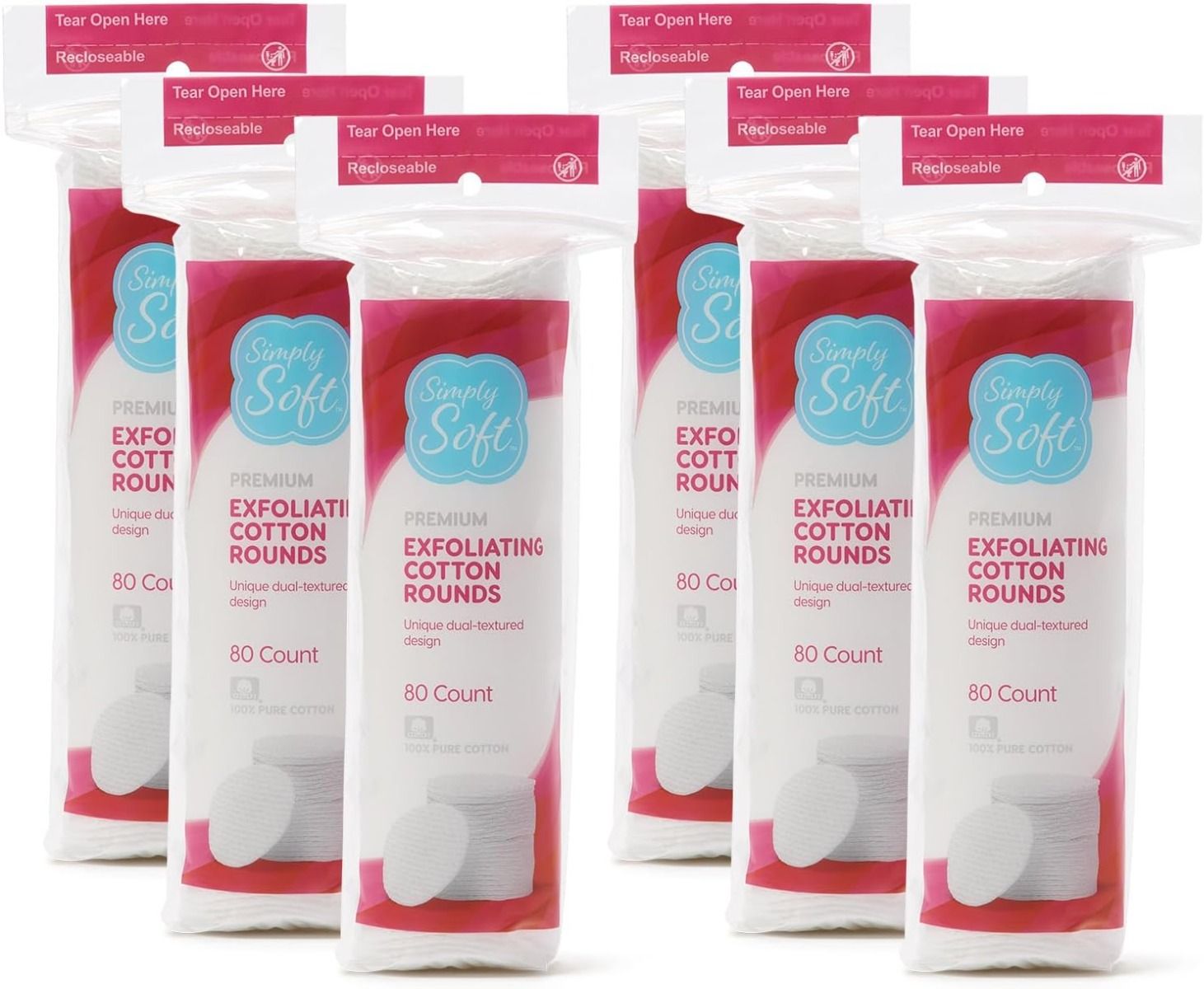 Cotton Rounds 80 Simply Soft Premium Exfoliating Cotton Rounds (80/Bag) 480Ct
