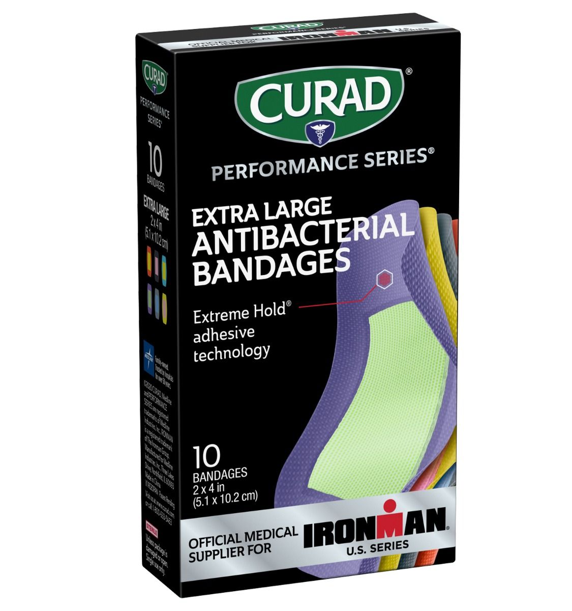 CURAD IRONMAN Antibacterial Bandages Neon 2x4.75 240Ct
