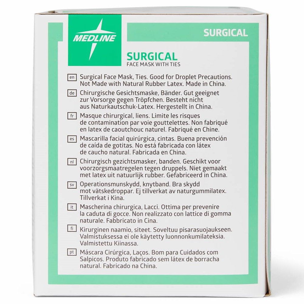 Medline Basic 3-Ply Surgical Face Mask with Ties 50Ct