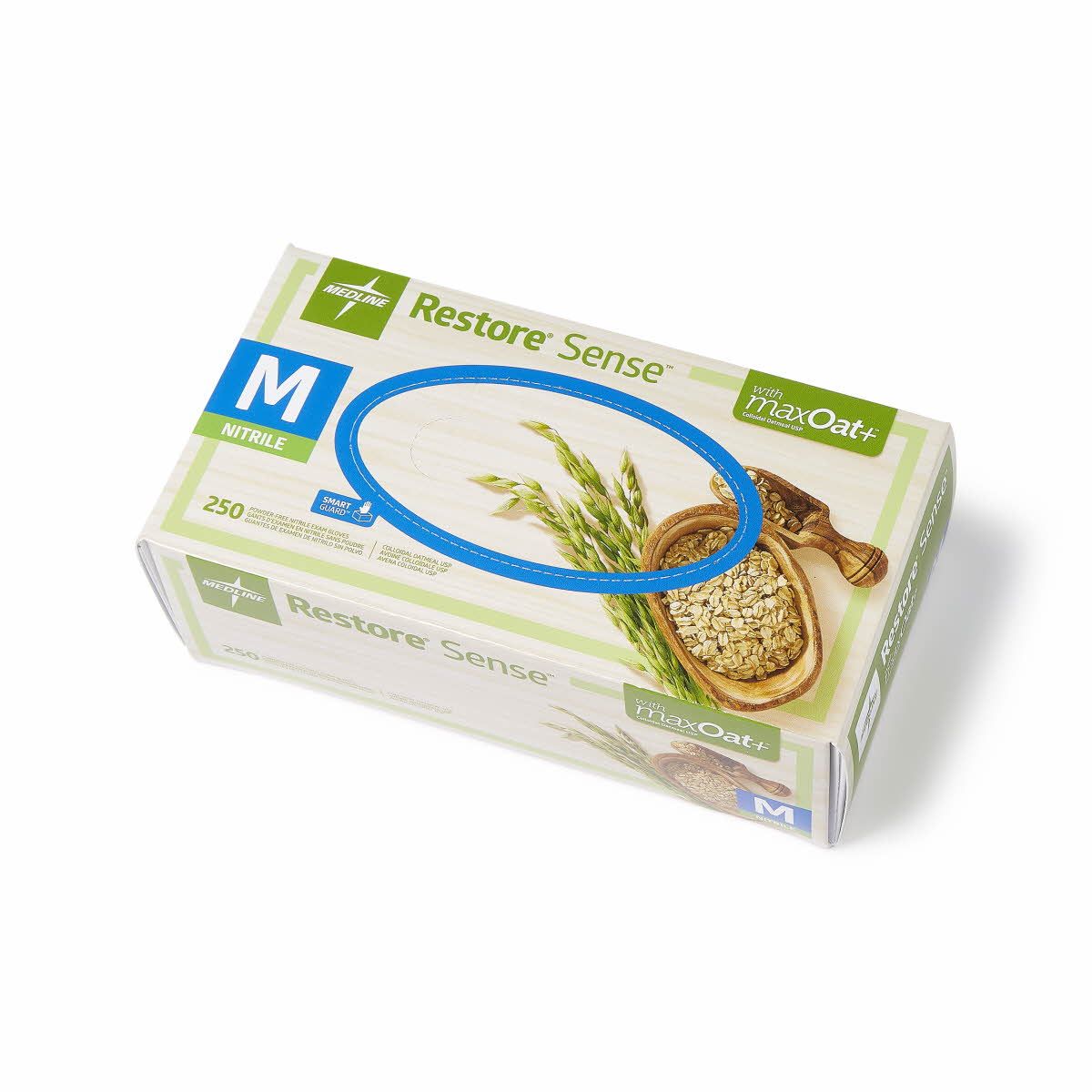 Guanti Monouso In Nitrile Medline Restore Con Farina D'avena Colloidale - Taglia M, Bianchi, 250 Pezzi, Per Pelli Sensibili