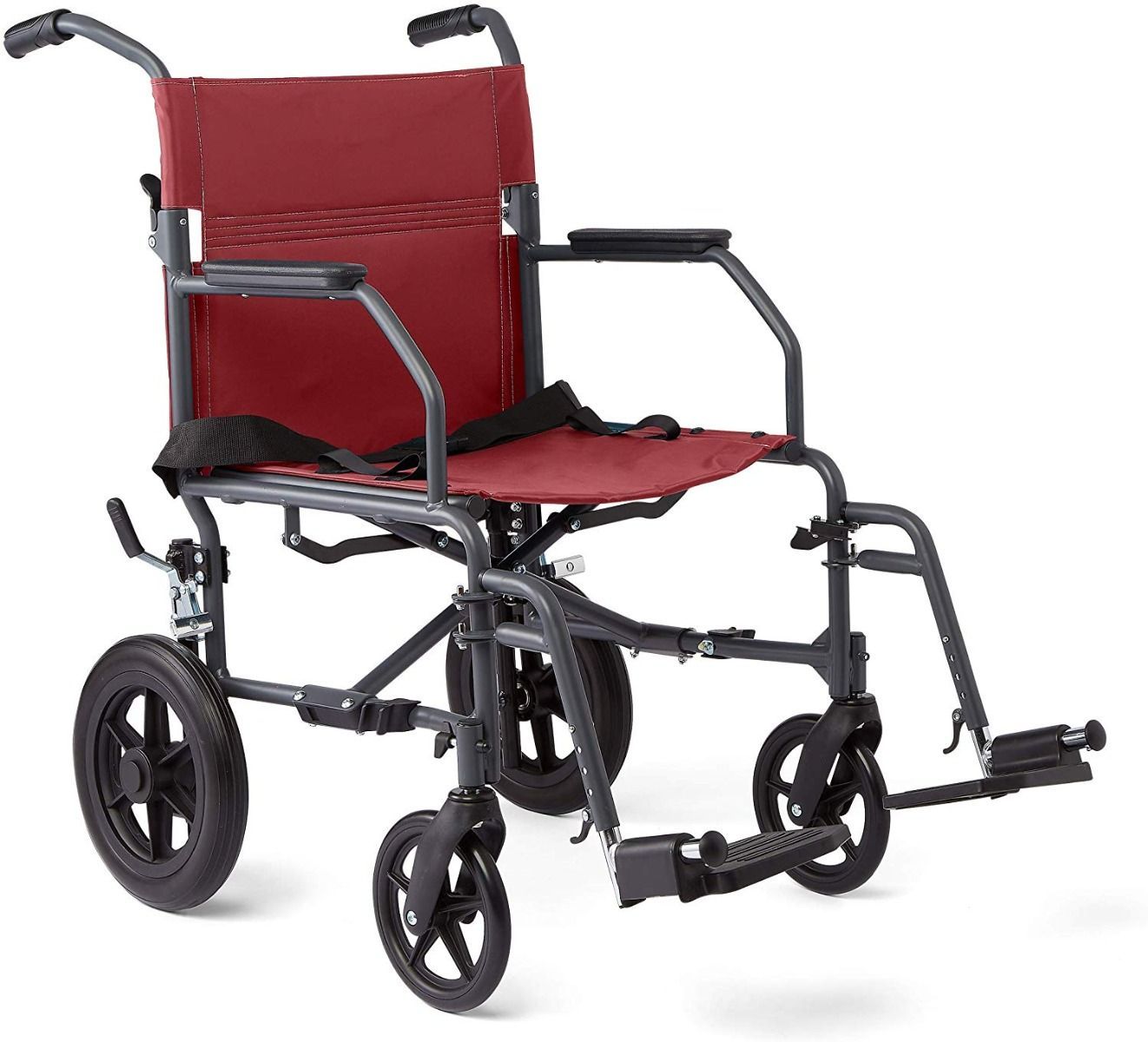 Medline Basic Steel Transport Chair Microban Gray/Burgundy 1Ct