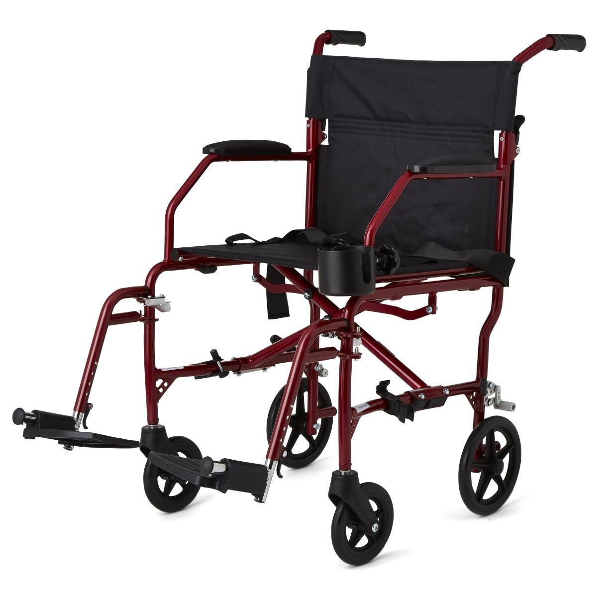 Medline Ultralight Transport Chair 300lb Red 1Ct