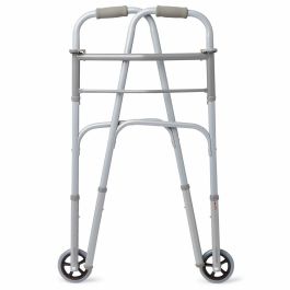 Medline 2-Button Folding Walker w 5in Wheels 400lb 4Ct