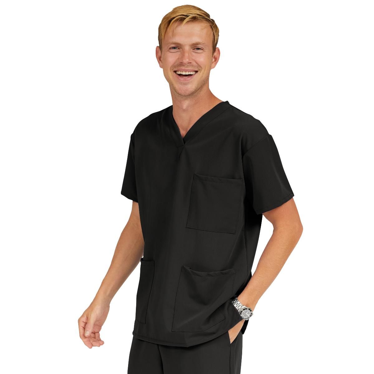 Madison ave Unisex Scrub Top with 3 Pockets, Size XXS, Black