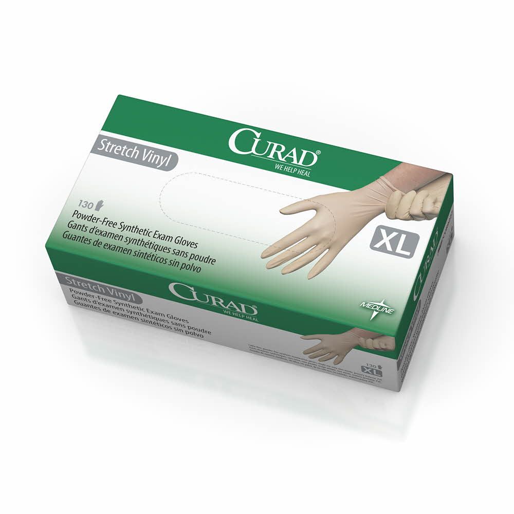 CA Only CURAD Stretch Vinyl Exam Gloves XL 1300Ct