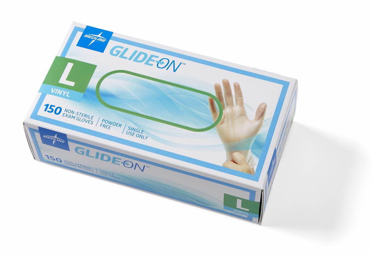 CA Only Medline GlideOn Vinyl Exam Gloves L 1500Ct