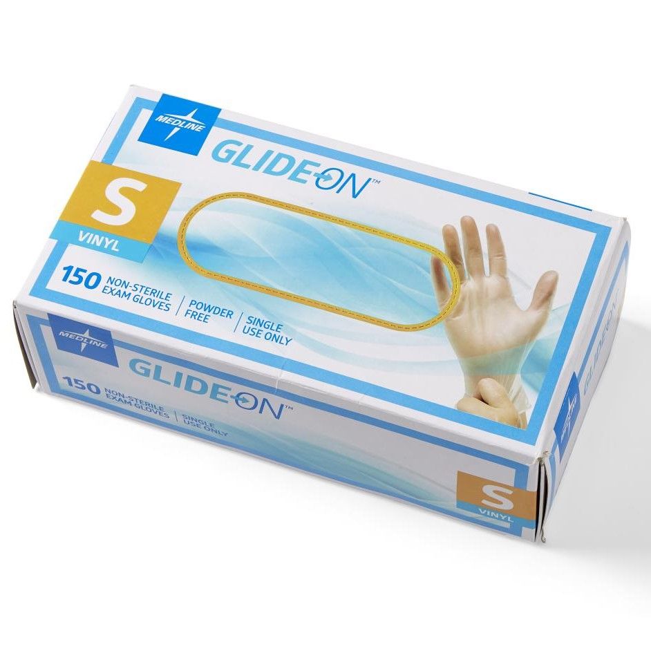 CA Only Medline GlideOn Vinyl Exam Gloves S 150Ct