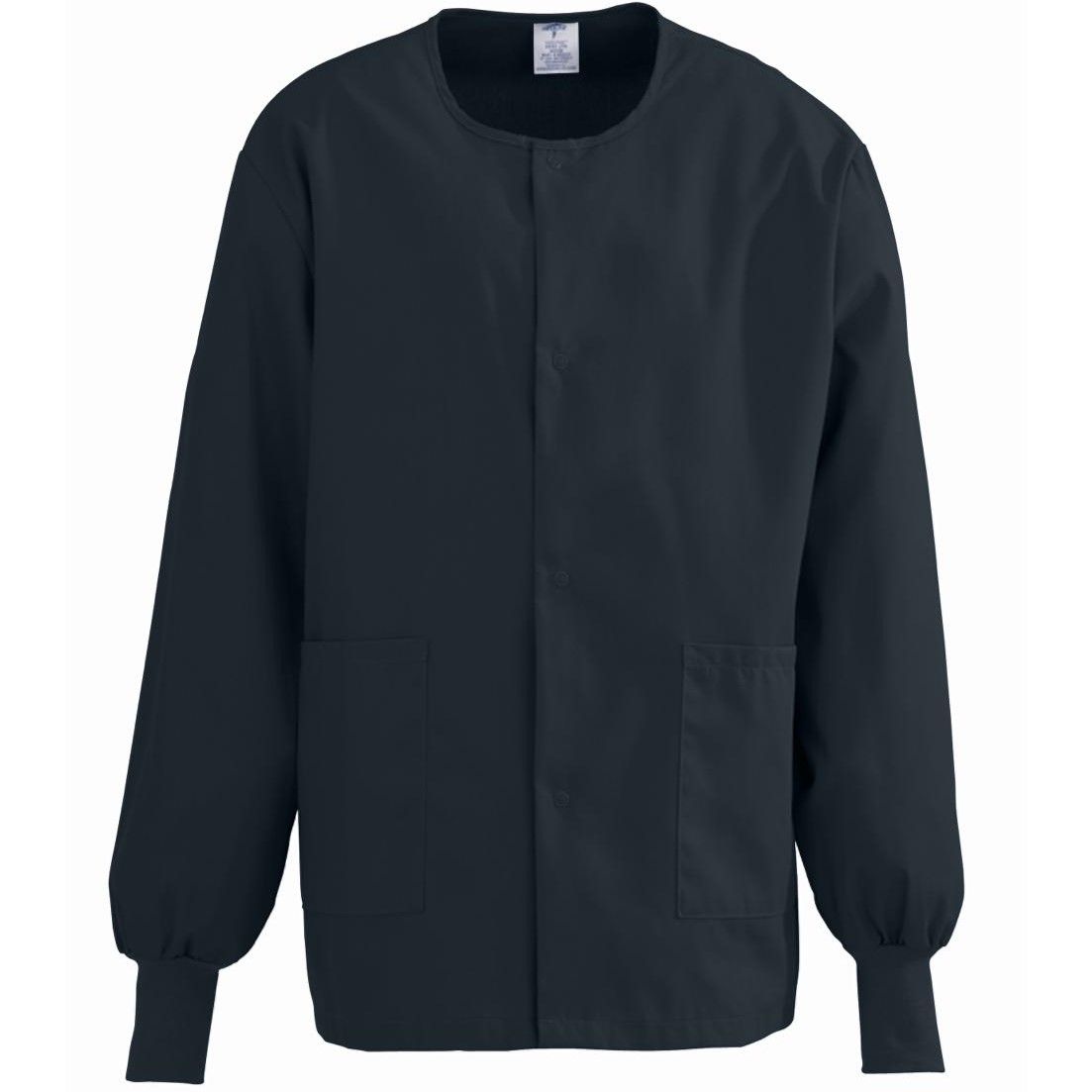 ComfortEase Unisex CrewNeck Warm Scrub Jacket with Knit Cuff, Black