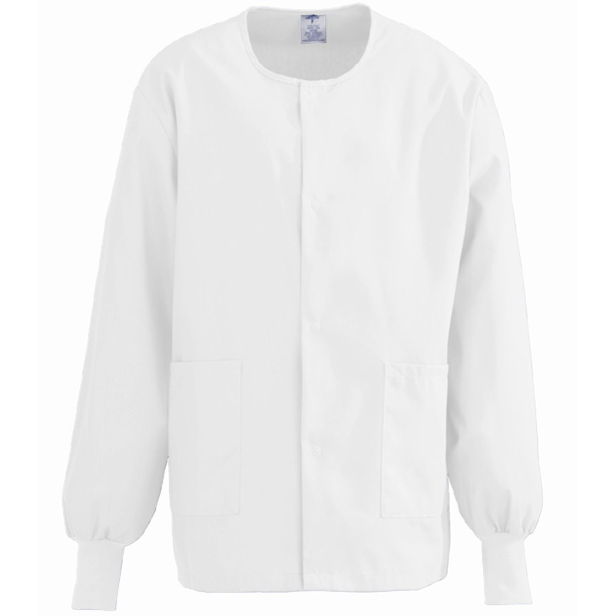 ComfortEase Unisex CrewNeck Warm Scrub Jacket with Knit Cuff, White