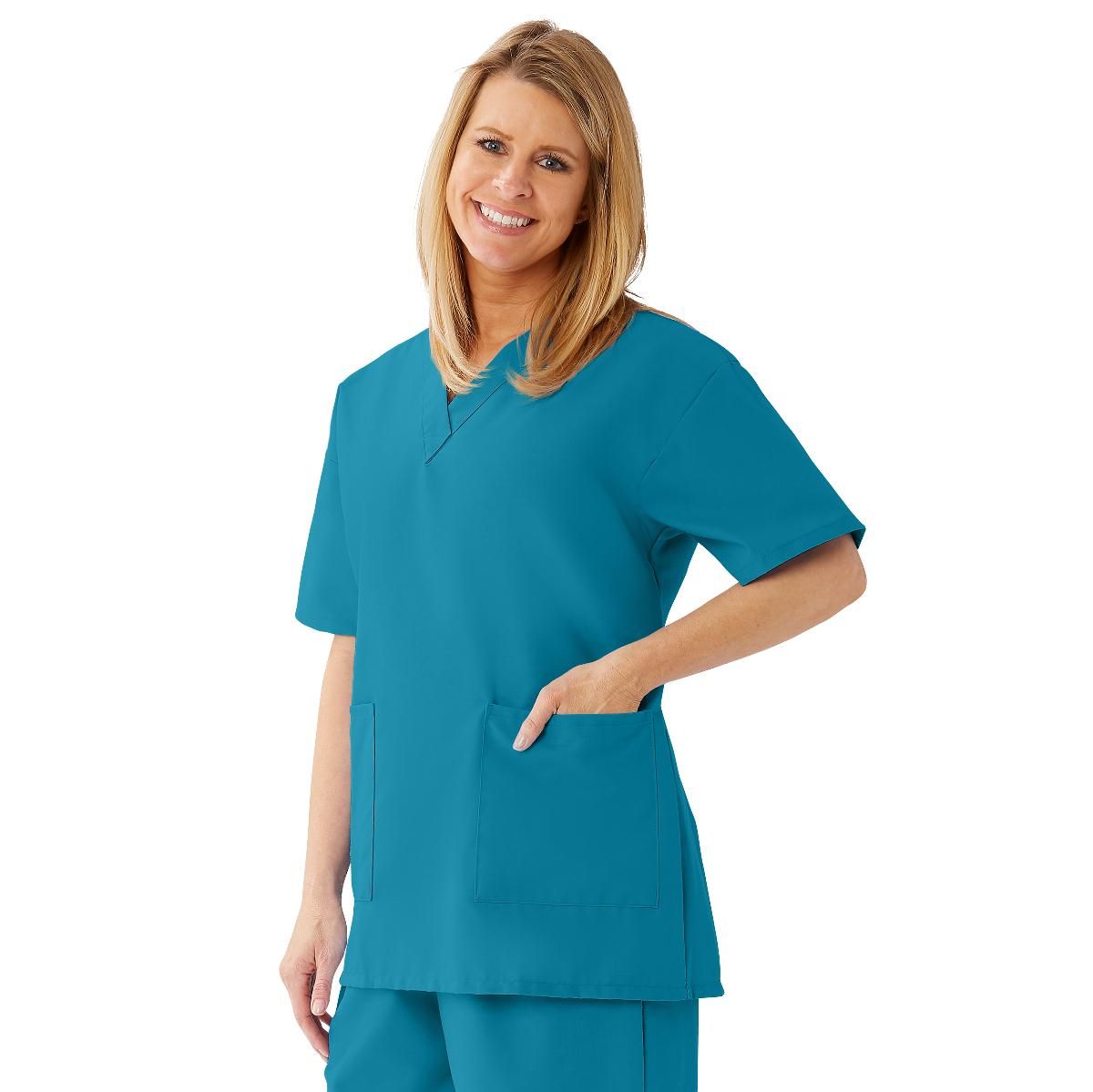 AngelStat Ladies 2 Pocket VNeck Scrub Top Peacock 3XL 1Ct