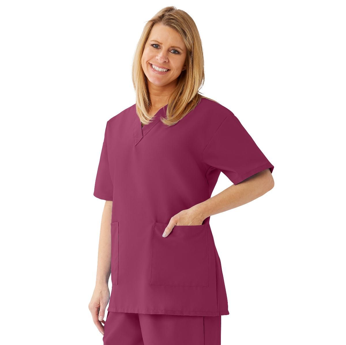 AngelStat Ladies 2 Pocket VNeck Scrub Top Raspberry XL 1Ct