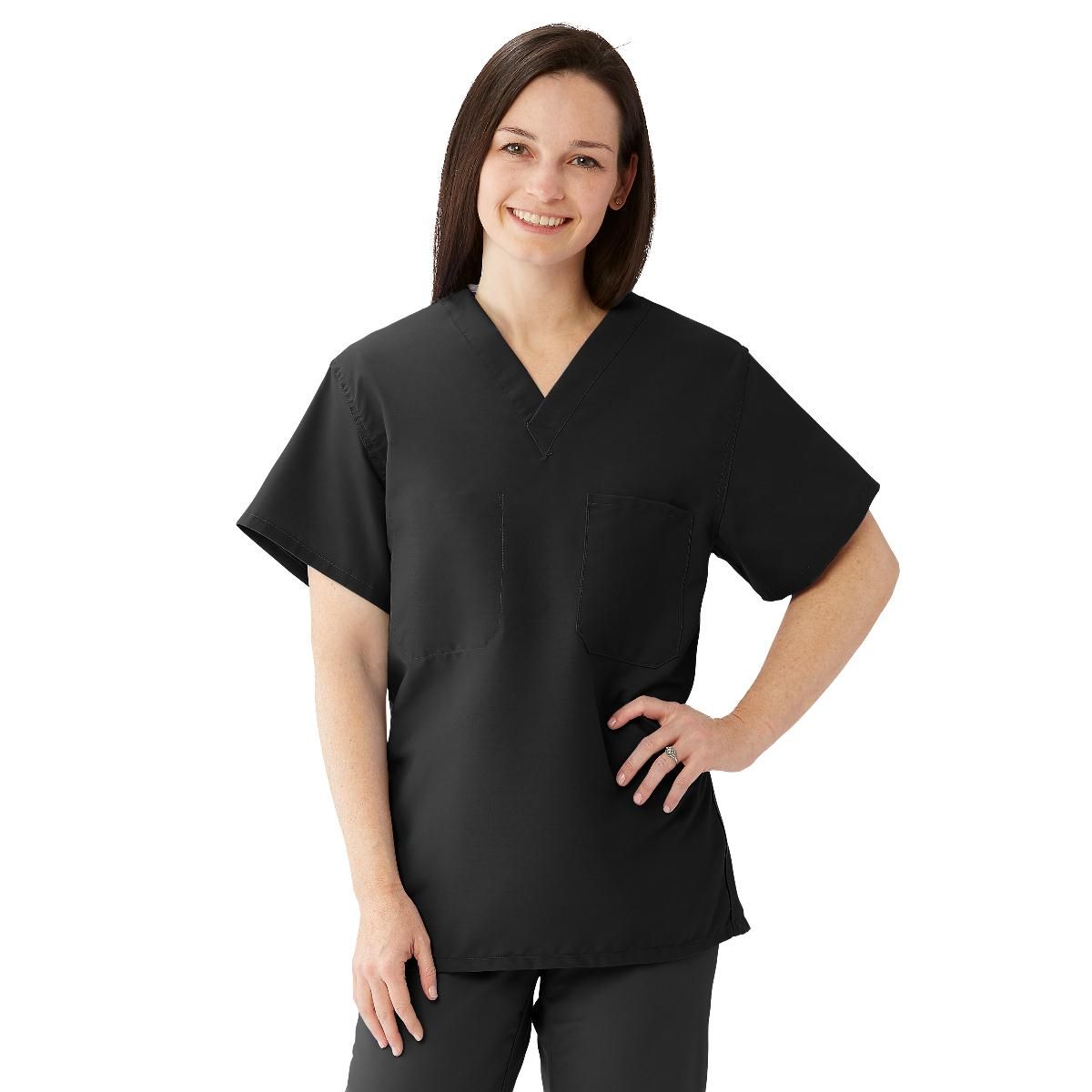 ComfortEase Unisex Reversible VNeck 2Pocket Scrub Top Size XS Black 1Ct