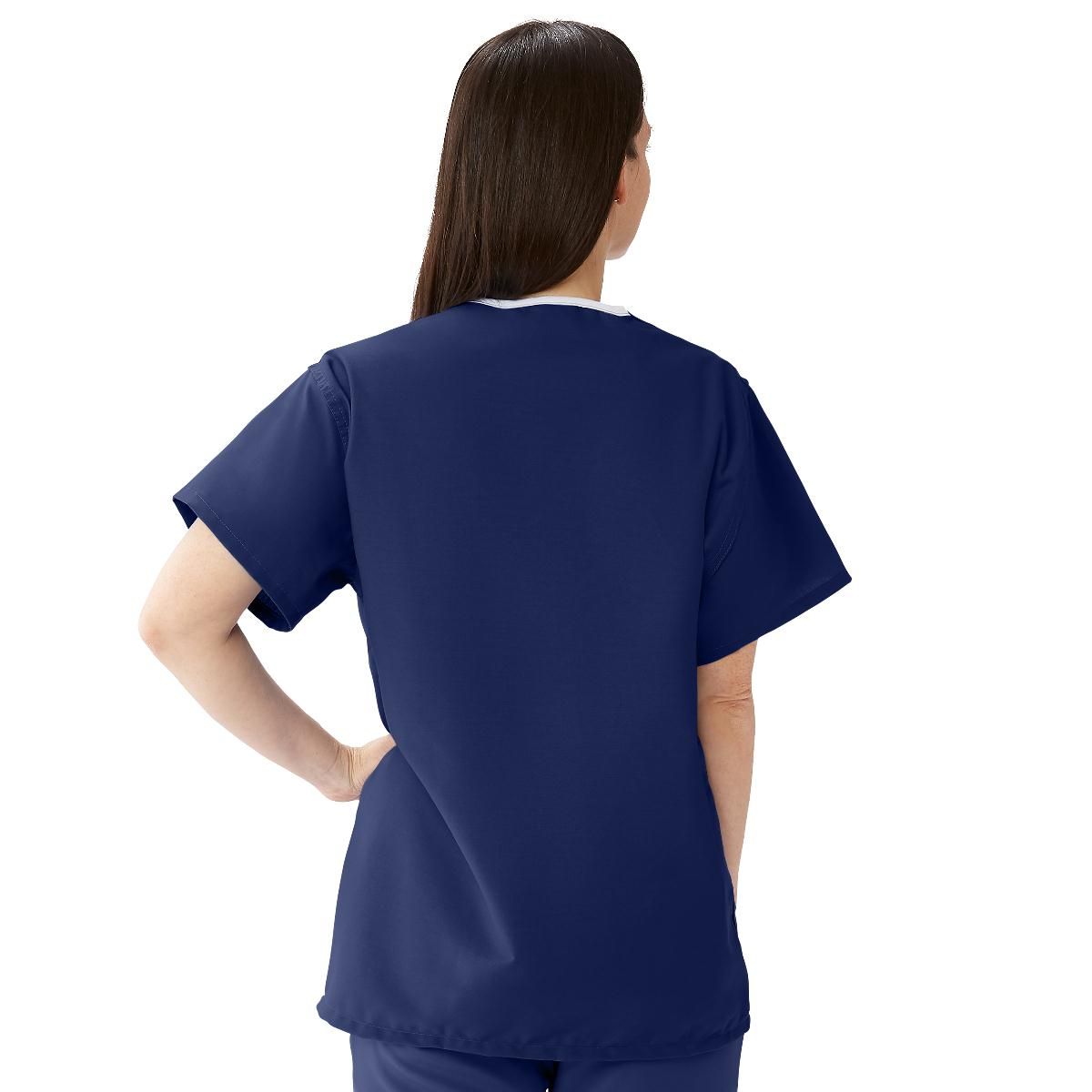ComfortEase Unisex Reversible Scrub Top with 2 Pockets, Midnight Blue