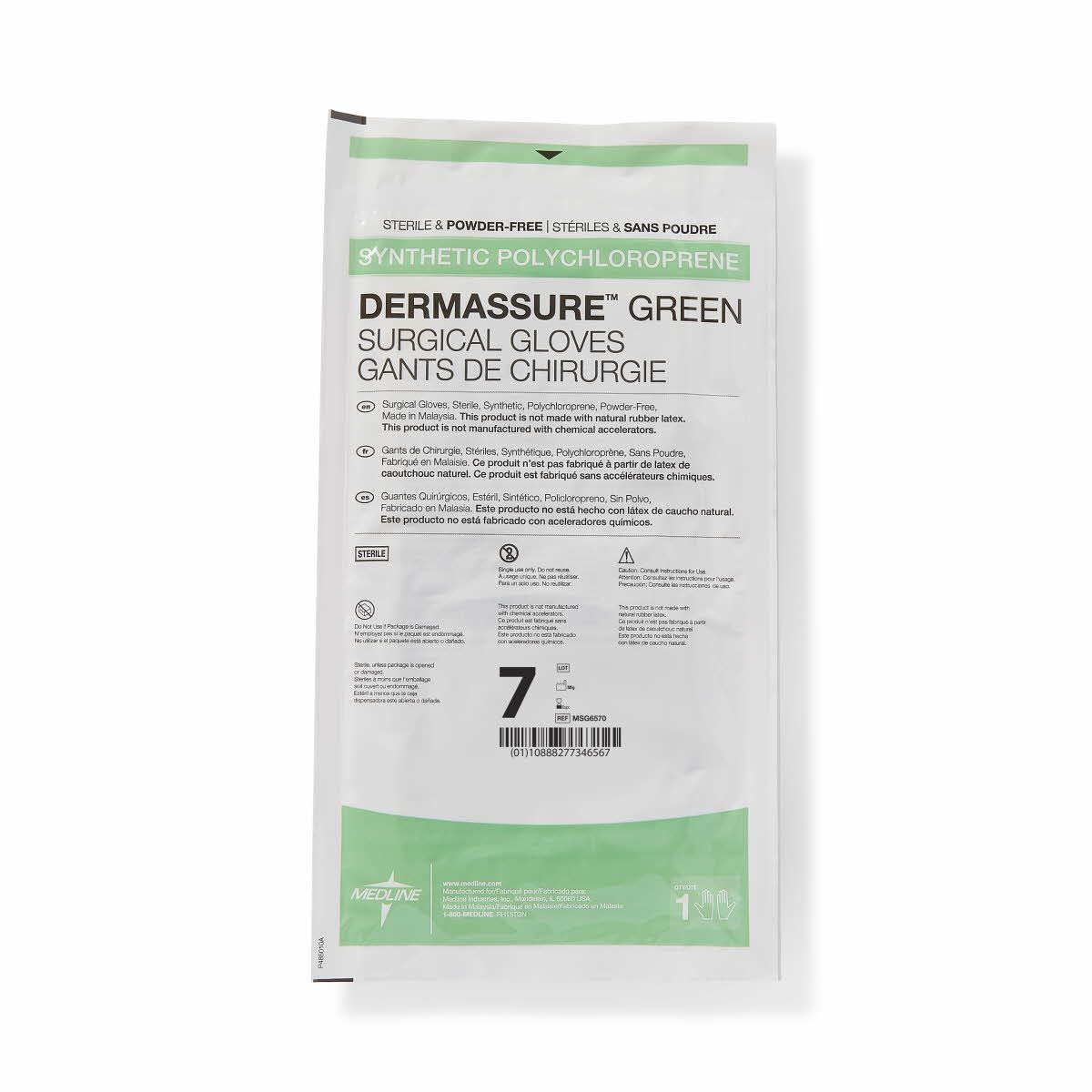 Medline DermAssure Surgical Gloves Green Size 7 400Ct