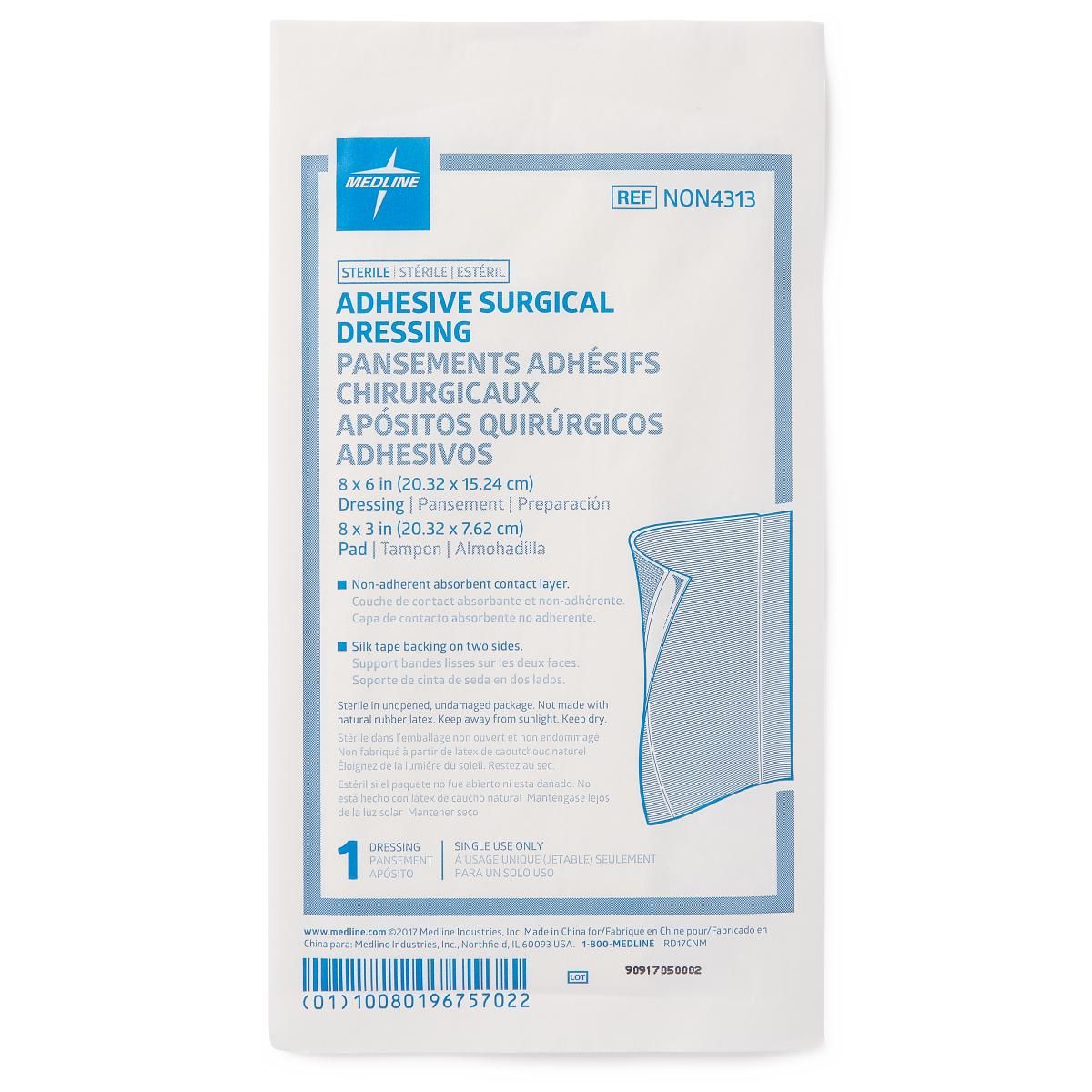 Medline Sterile Surgical Adhesive Dressing 8x6 25Ct
