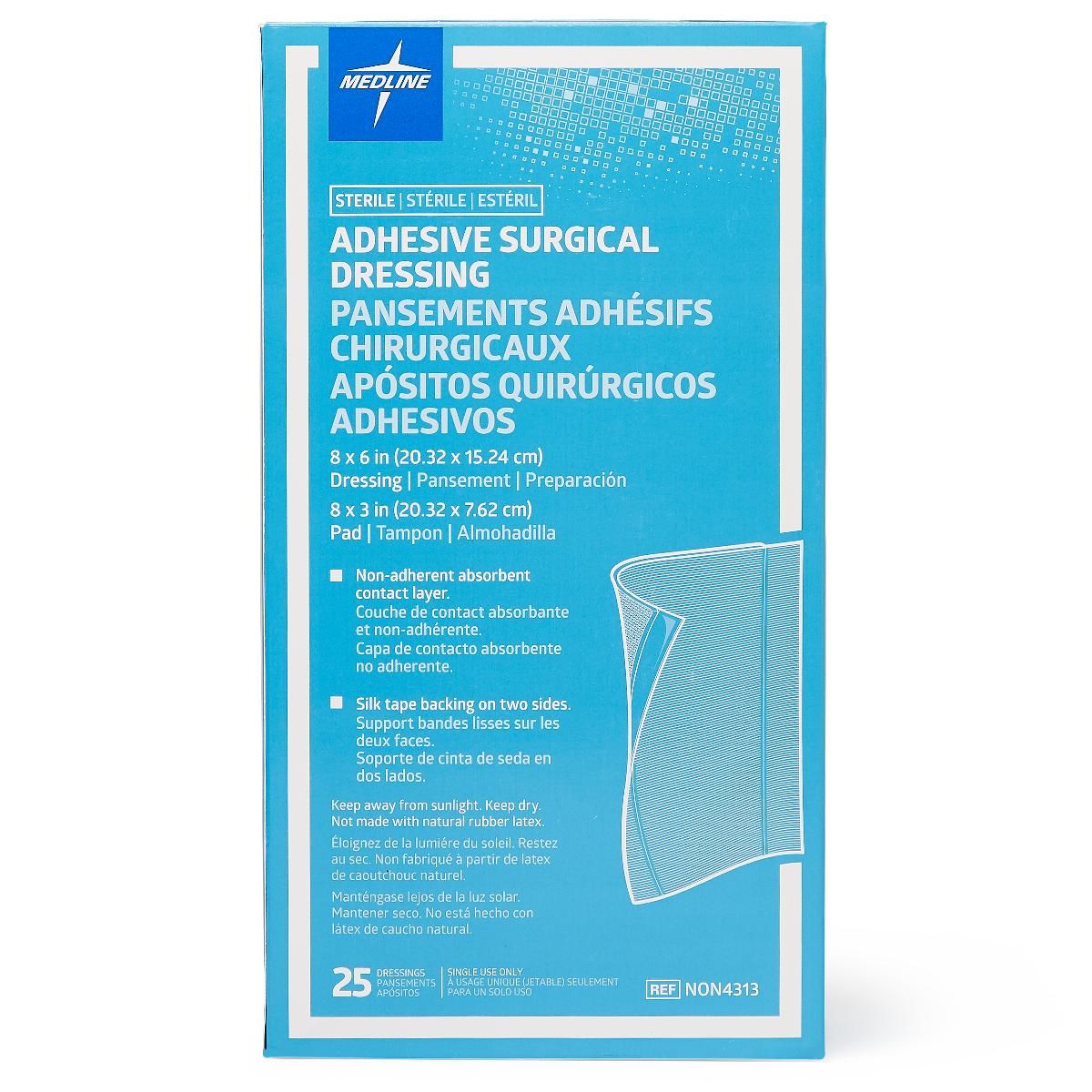 Medline Sterile Surgical Adhesive Dressing 8x6 25Ct