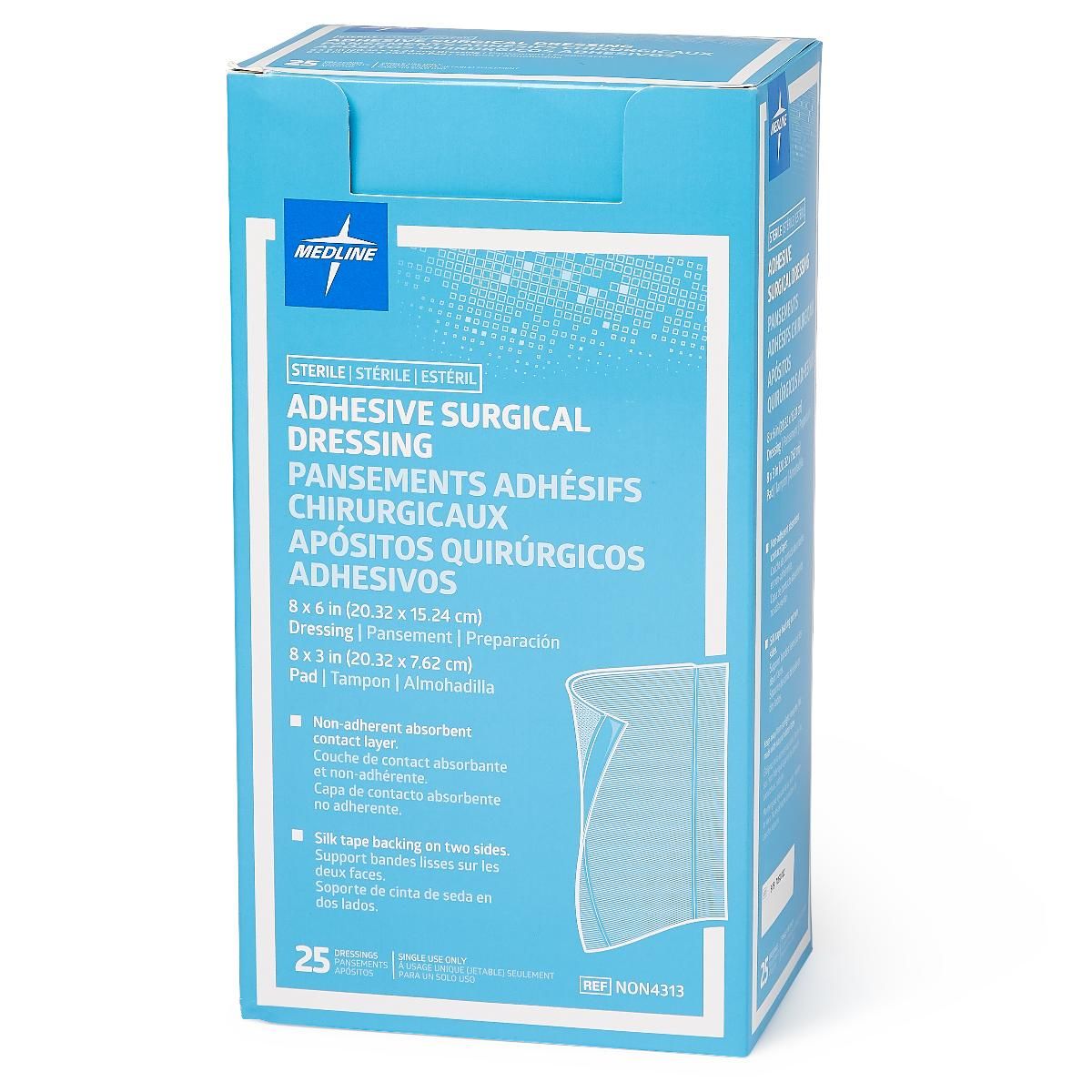 Medline Sterile Surgical Adhesive Dressing 8x6 25Ct