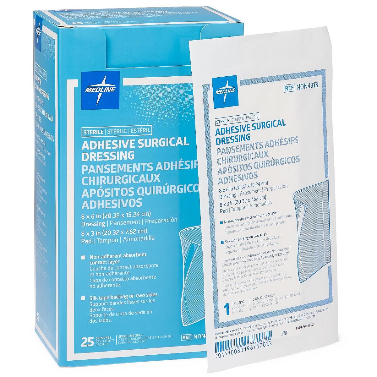 Medline Sterile Surgical Adhesive Dressing 8x6 25Ct