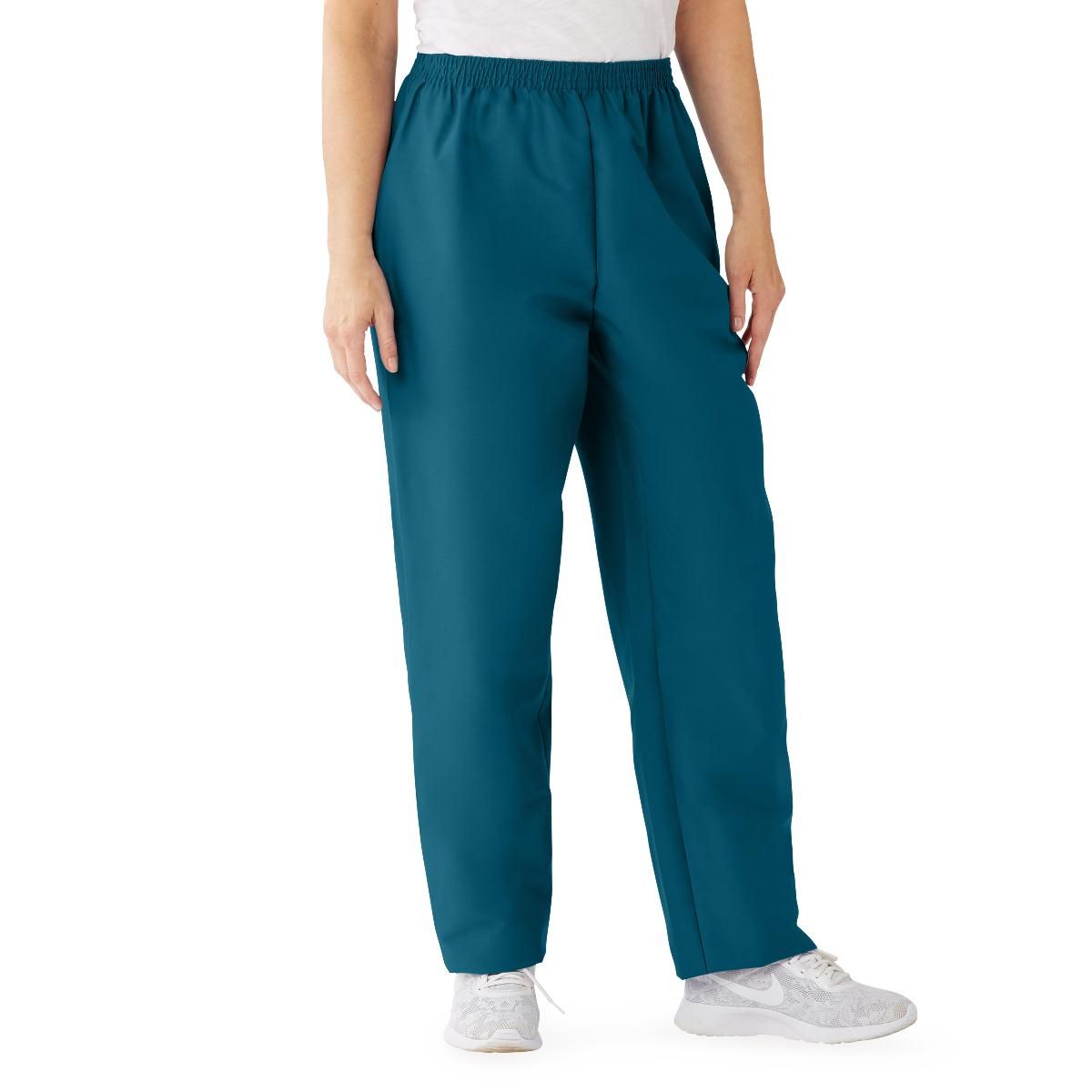 ComfortEase Women's Elastic Waist 2Pocket Scrub Pants, Size XL Regular Inseam, Caribbean Blue