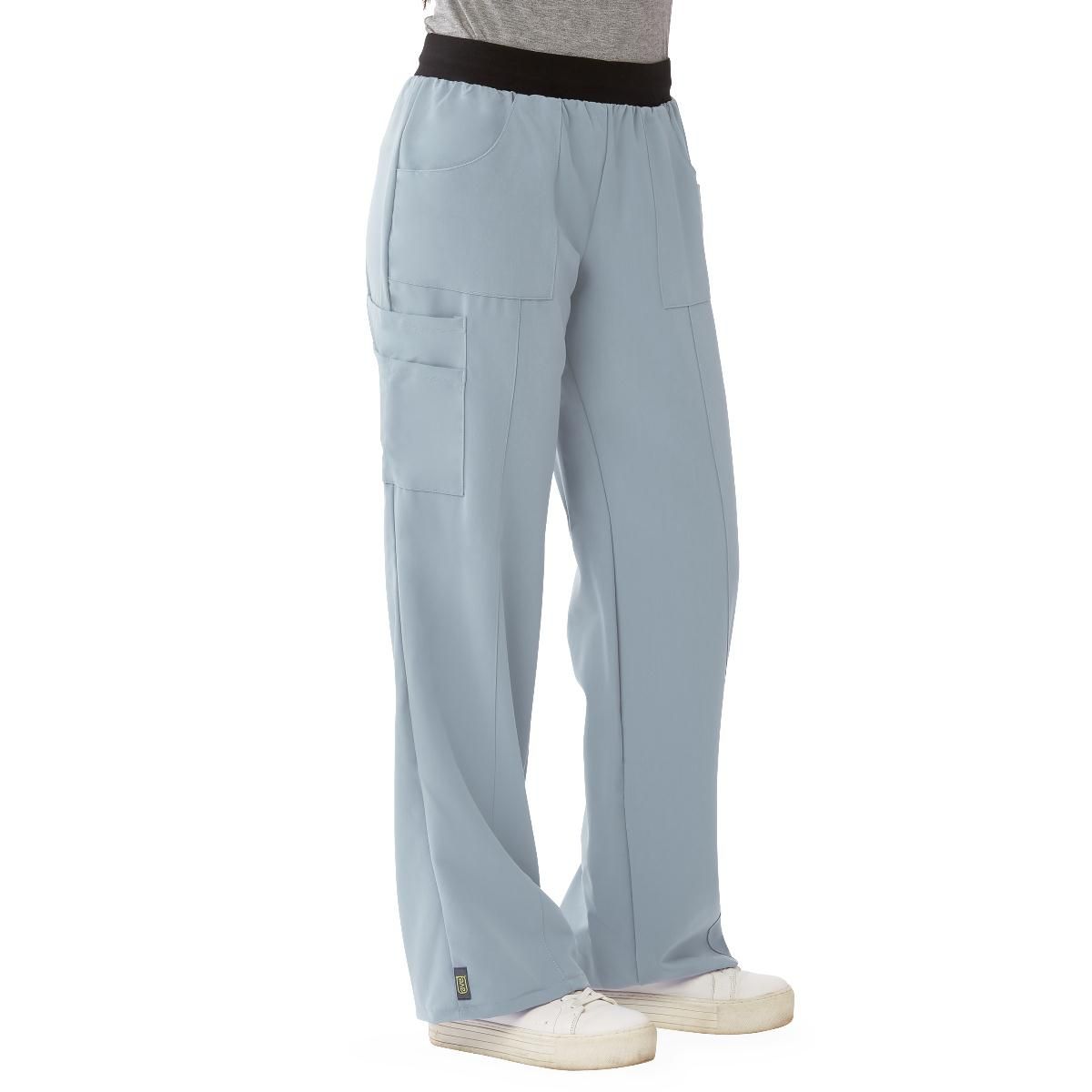 Pacific ave Women's Wide Waistband Scrub Pants with Cargo Pocket, Size 3XL Tall Inseam, Light Gray