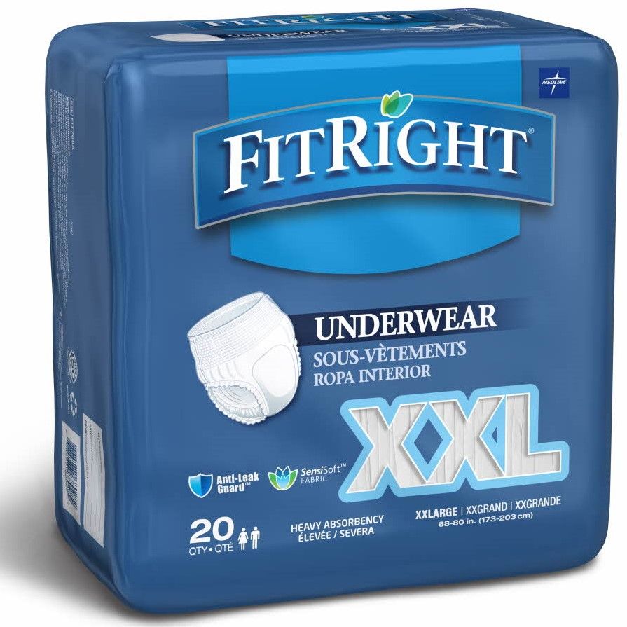 Medline FitRight Bariatric Disposable Underwear 2XL 20Ct