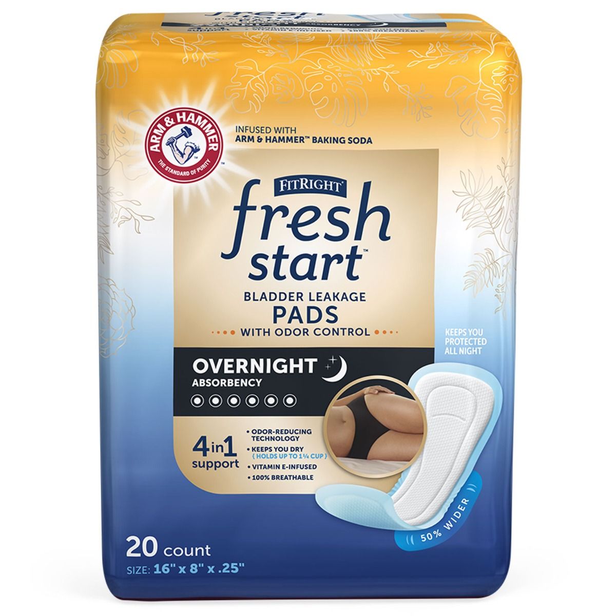 FitRight Fresh Start Pad Overnight 16x8 20Ct