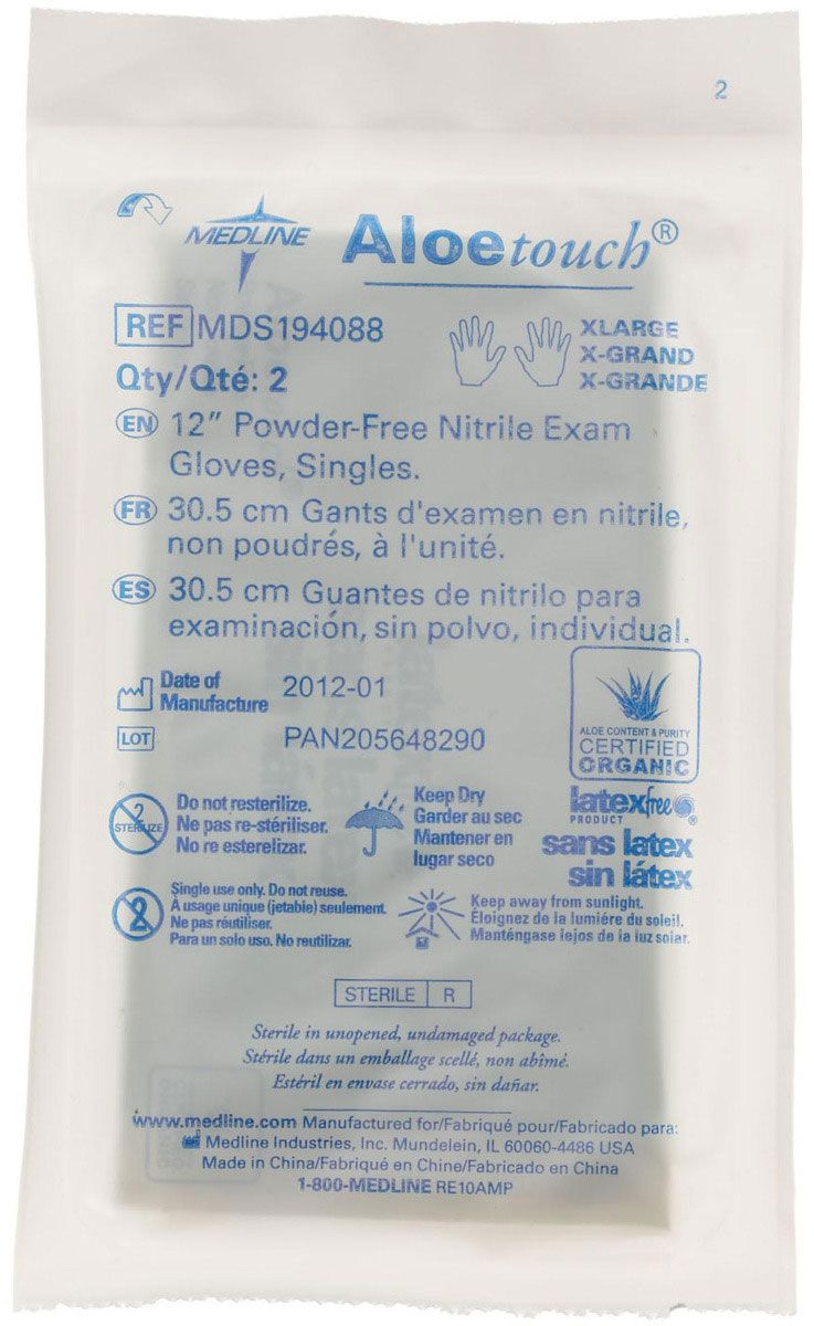 Aloetouch 12in Nitrile Exam Glove Sterile Pairs XL 200Ct