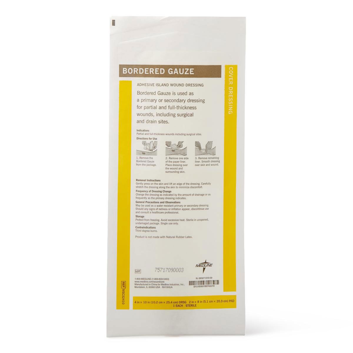 Medline Border Gauze Adhesive Island Wound Dressing 4x10 1Ct