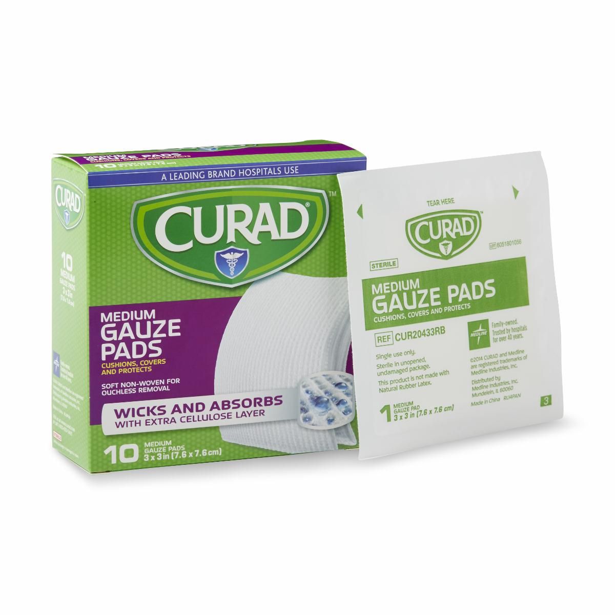 CURAD Sterile Nonwoven Gauze Pad Medium 3x3 240Ct