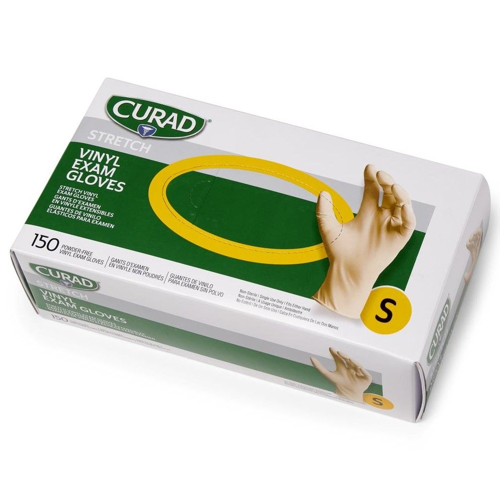 CURAD Stretch Vinyl Exam Gloves Cream S 1500Ct
