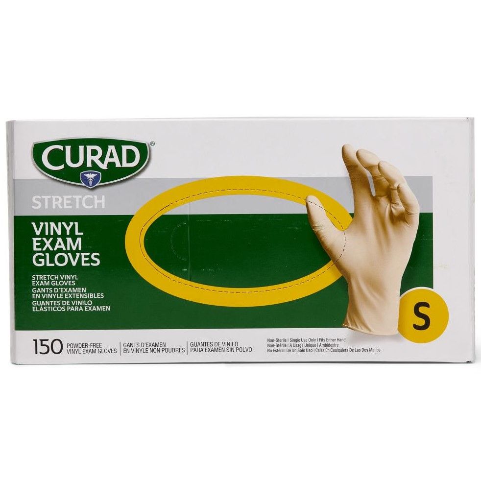 CURAD Stretch Vinyl Exam Gloves Cream S 1500Ct
