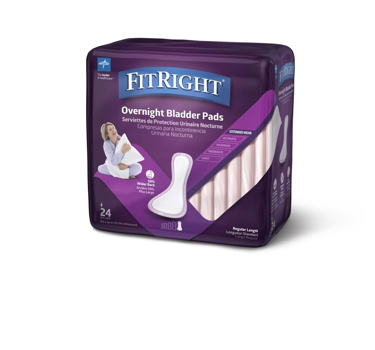 Medline FitRight Bladder Pad 8.5x16 Overnight 24Ct