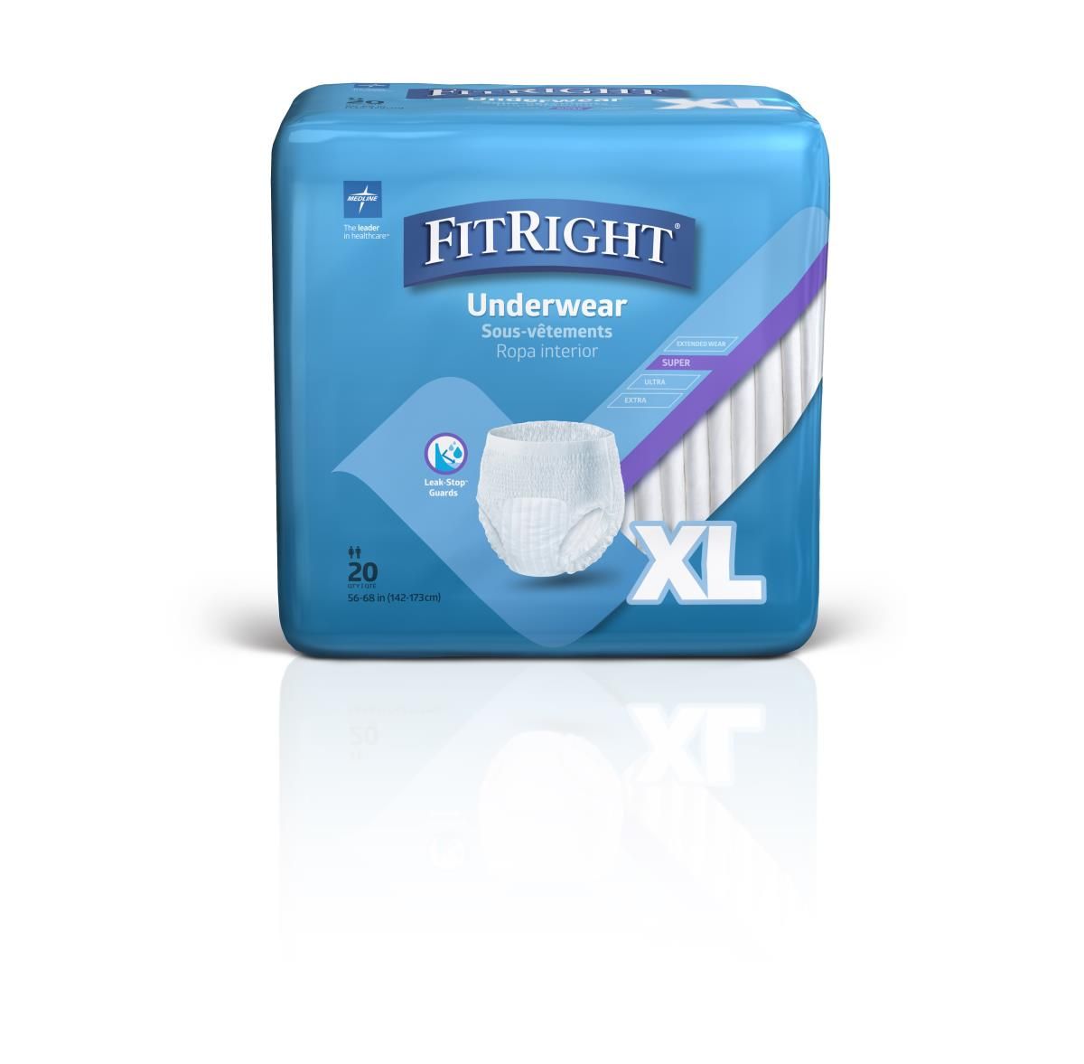 Medline FitRight Super Disposable Underwear XL 80Ct