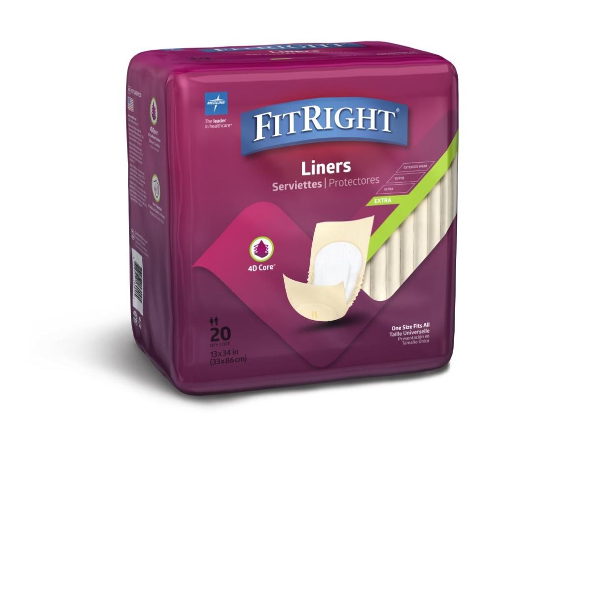 Medline FitRight Extra Incontinence Liner 13x34 20Ct