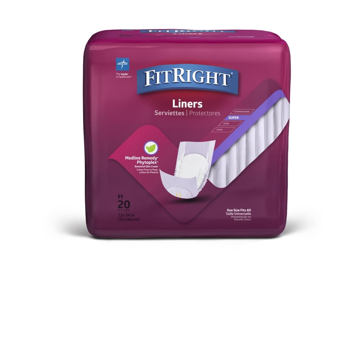 Medline FitRight Super Incontinence Liner 13x34 20Ct