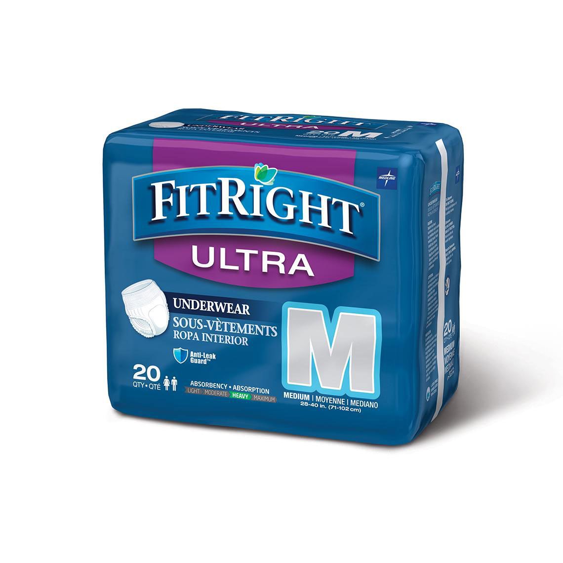 Medline FitRight Ultra Disposable Underwear M 80Ct