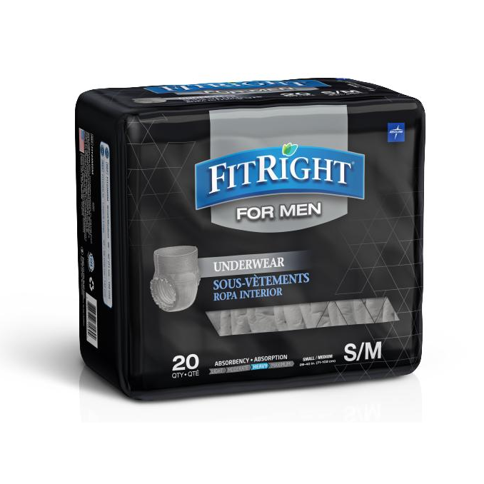 Medline Men's FitRight Underwear Heavy Absorb S/M 80Ct