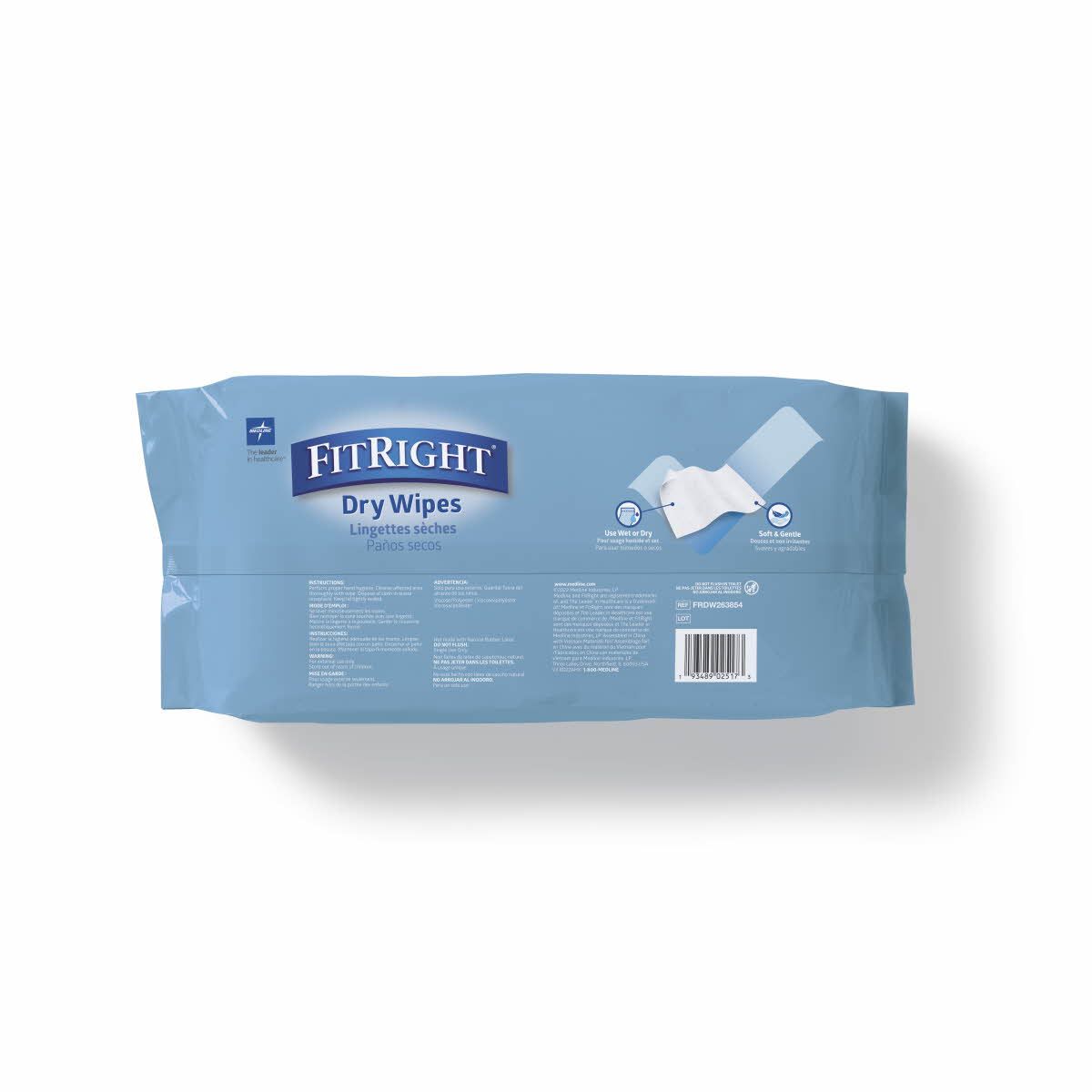 Medline FitRight UltraSoft Dry Personal Wipes 8x8 100Ct