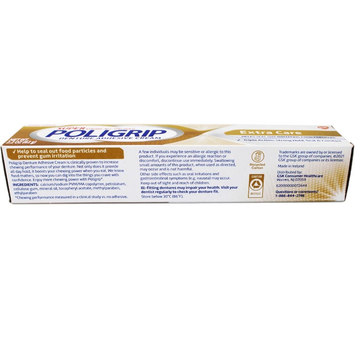 Super Poligrip Extra Care Denture Adhesive Cream 2.2oz 1Ct