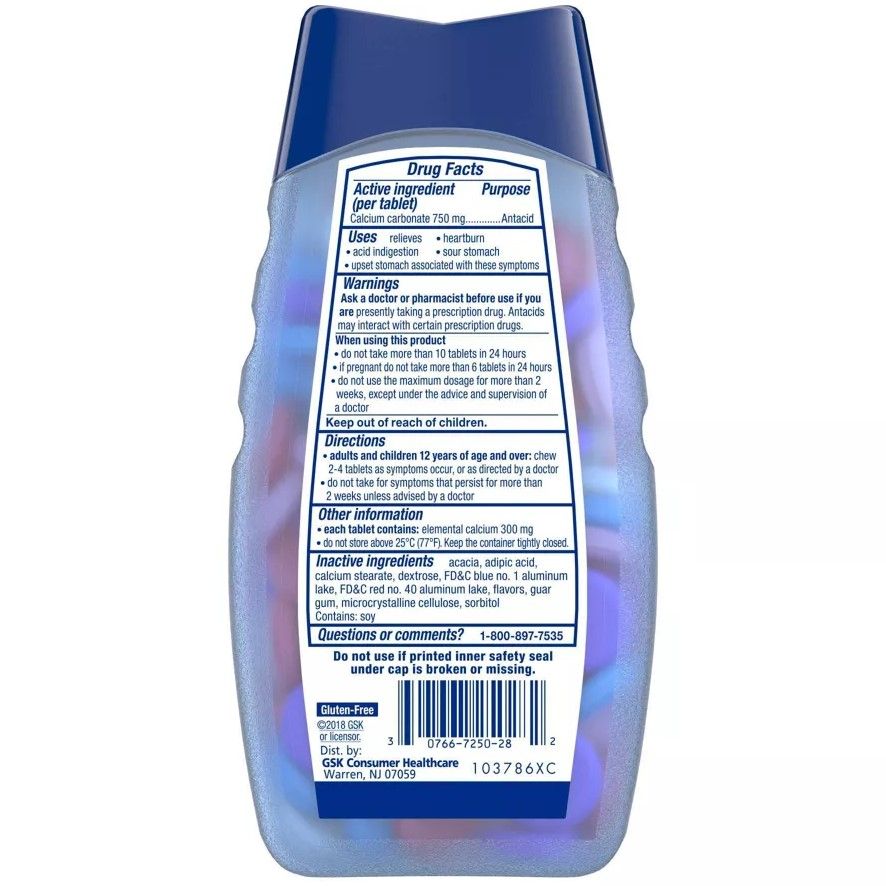 TUMS Smoothies Extra Strength Antacid Tablets Berry 140Ct