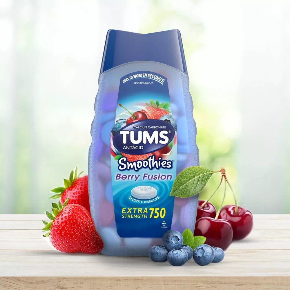 TUMS Smoothies Extra Strength Antacid Tablets Berry 140Ct