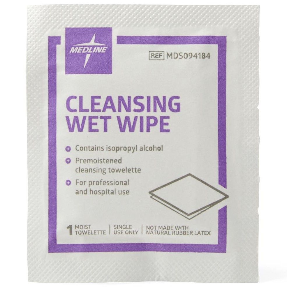 Benzalkonium Chloride Cleansing Wet Wipes, Box of 100