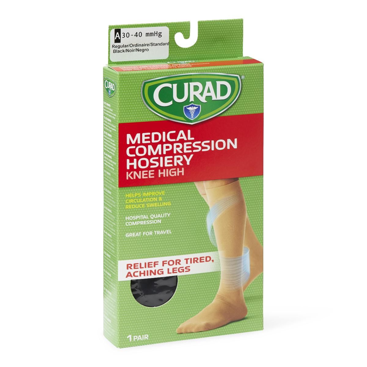 CURAD Knee Compression Hosiery 3040mmHg Blk A Reg 1Pr