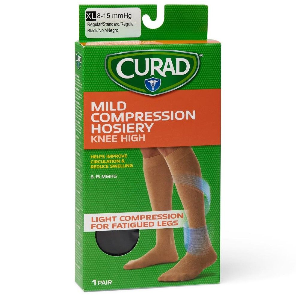 CURAD Knee Compression Hosiery 815mmHg Blk Sm Reg 1Pr