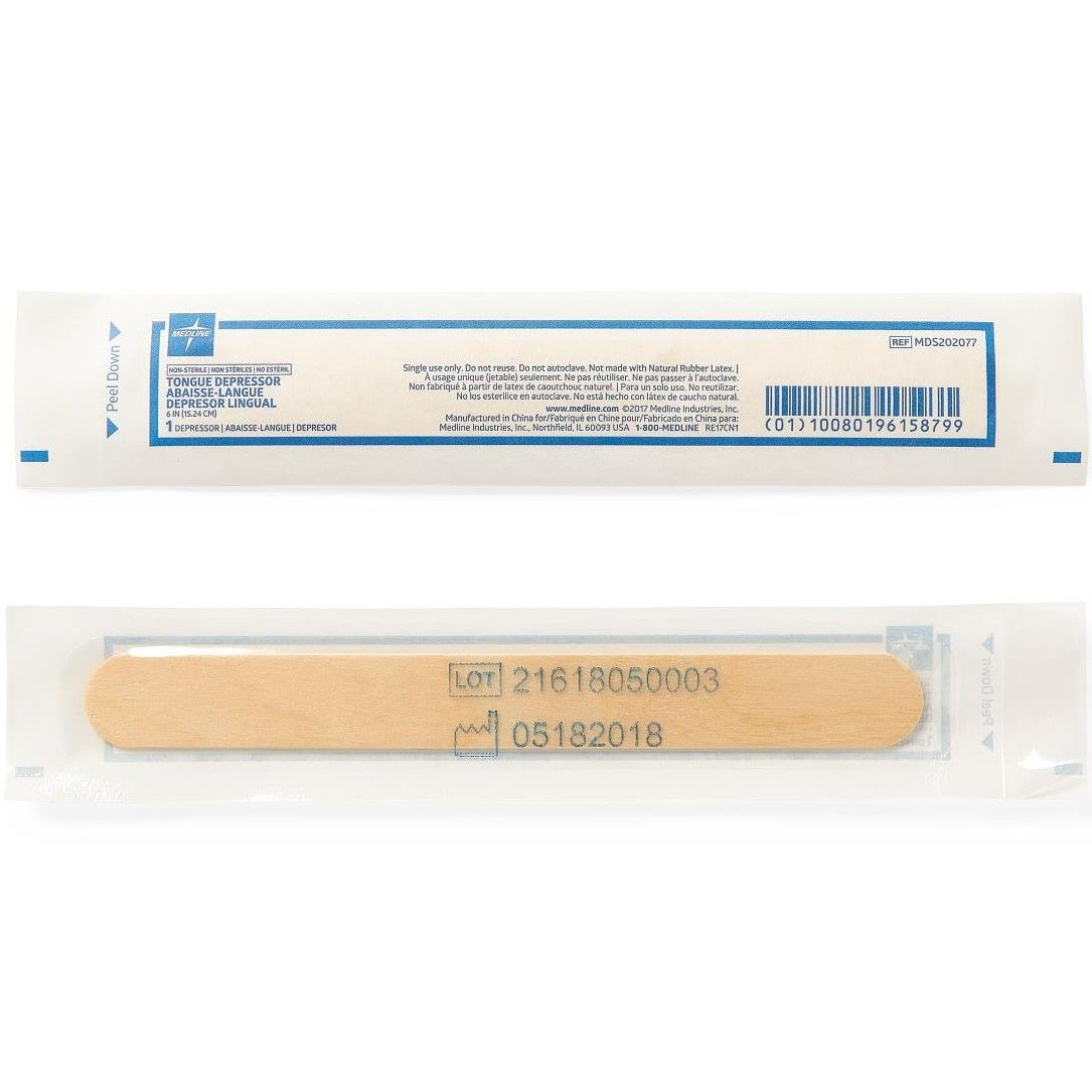 Medline Nonsterile 6in Tongue Depressor Wrapped 250Ct